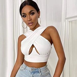 Crisscross Cut Out Halter Wrap Crop Top